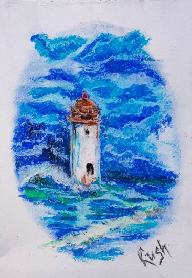 Zeichnungen mit dem Titel "Lighthouse" von Viktoriia Kush, Original-Kunstwerk, Pastell