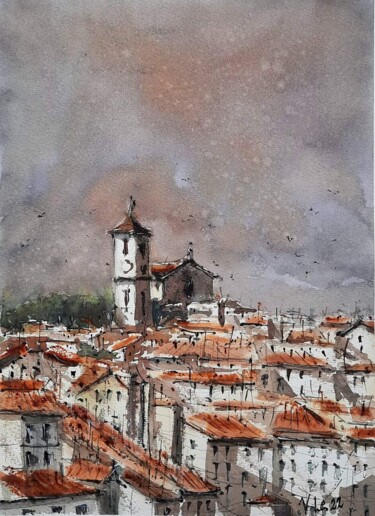 Painting titled "Roofs" by Viktoriia Lebedynska, Original Artwork, Watercolor