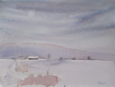 Schilderij getiteld "Snow velvet" door Viktoriia Lebedynska, Origineel Kunstwerk, Aquarel