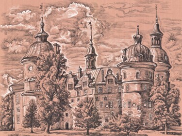 Tekening getiteld "Gripsholm Castle in…" door Viktoriia Malaniuk, Origineel Kunstwerk, Inkt