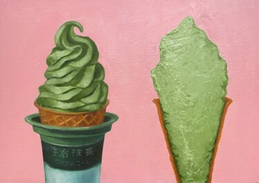 Ζωγραφική με τίτλο "Green Ice Cream in…" από Viktoriia Shalaiko, Αυθεντικά έργα τέχνης, Λάδι