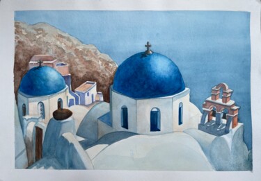 Malerei mit dem Titel "Santorini Greece ve…" von Viktoriia Shalaiko, Original-Kunstwerk, Aquarell