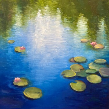 Painting titled "Water lilies on the…" by Viktoriia Shalaiko, Original Artwork, Oil