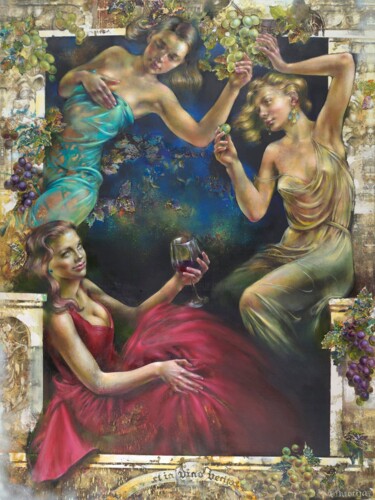 Painting titled "In Vino Veritas" by Viktorija Bulava Viktorija Bulava, Original Artwork, Acrylic Mounted on Wood Stretcher…