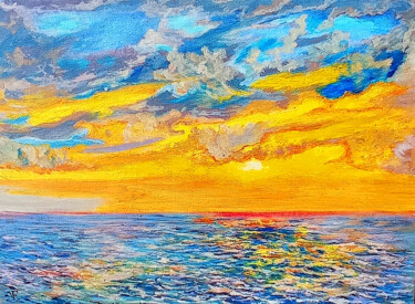 Malarstwo zatytułowany „Warm Colors Sunset…” autorstwa Viktoriya Filipchenko, Oryginalna praca, Olej Zamontowany na Karton