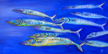Pintura titulada "Barracuda Fish Unde…" por Viktoriya Filipchenko, Obra de arte original, Oleo Montado en Bastidor de camill…