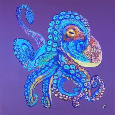 "Octopus Bright Colo…" başlıklı Tablo Viktoriya Filipchenko tarafından, Orijinal sanat, Petrol Ahşap Sedye çerçevesi üzerine…