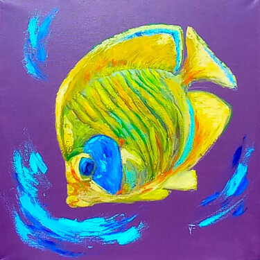 Ζωγραφική με τίτλο "Yellow Fish Bright…" από Viktoriya Filipchenko, Αυθεντικά έργα τέχνης, Λάδι Τοποθετήθηκε στο Ξύλινο φορε…
