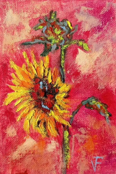 Pintura intitulada "Yellow Sunflower Pa…" por Viktoriya Filipchenko, Obras de arte originais, Óleo Montado em Cartão