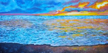 Ζωγραφική με τίτλο "Sunset sky on ocean." από Viktoriya Filipchenko, Αυθεντικά έργα τέχνης, Λάδι Τοποθετήθηκε στο Ξύλινο φορ…