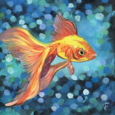 제목이 "Goldfish Yellow."인 미술작품 Viktoriya Filipchenko로, 원작, 기름 나무 들것 프레임에 장착됨