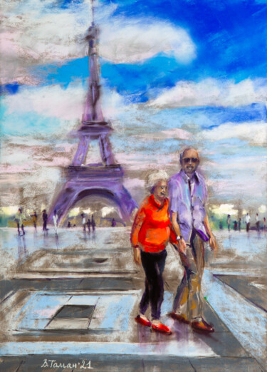 Malerei mit dem Titel "Hand in hand. Paris." von Viktoriia Gaman, Original-Kunstwerk, Pastell