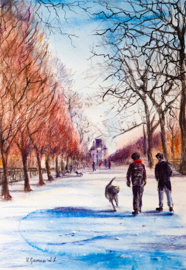Malarstwo zatytułowany „Winter snowy day in…” autorstwa Виктория Гаман, Oryginalna praca, Pastel