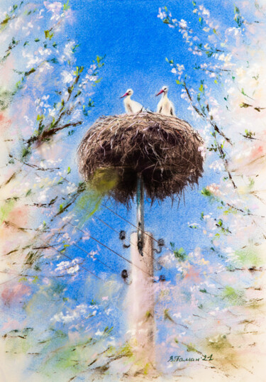 Картина под названием "Blooming garden and…" - Виктория Гаман, Подлинное произведение искусства, Пастель