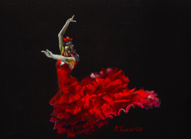 Dessin intitulée "Flamenco dancer" par Viktoriia Gaman, Œuvre d'art originale, Pastel