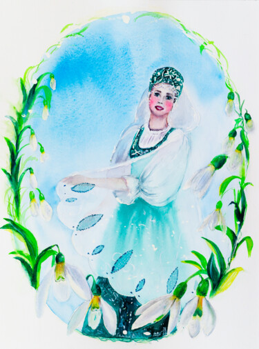 绘画 标题为“Girl spring. Russia…” 由Виктория Гаман, 原创艺术品, 水彩