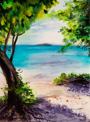 Peinture intitulée "Noon in the Maldive…" par Viktoriia Gaman, Œuvre d'art originale, Aquarelle