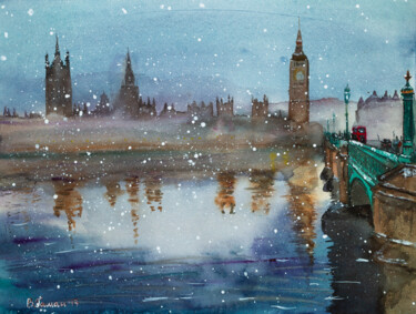 Pittura intitolato "Winter London. View…" da Viktoriia Gaman, Opera d'arte originale, Acquarello