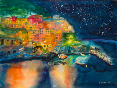 Peinture intitulée "The beautiful coast…" par Viktoriia Gaman, Œuvre d'art originale, Aquarelle