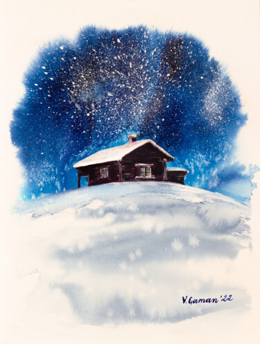 Malerei mit dem Titel "A lonely house agai…" von Viktoriia Gaman, Original-Kunstwerk, Aquarell