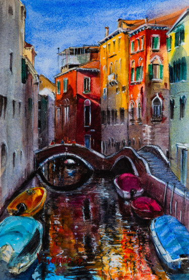Pintura titulada "Venetian landscape.…" por Viktoriia Gaman, Obra de arte original, Acuarela