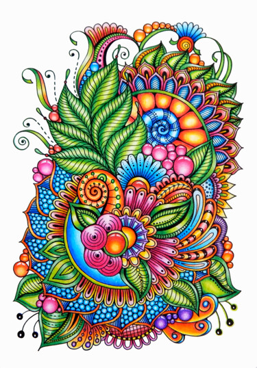 Disegno intitolato "Zentangle Magical f…" da Viktoriya Crichton, Opera d'arte originale, Matite colorate