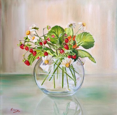 Pintura titulada "Strawberry bouquet" por Viktoryia Lautsevich, Obra de arte original, Oleo