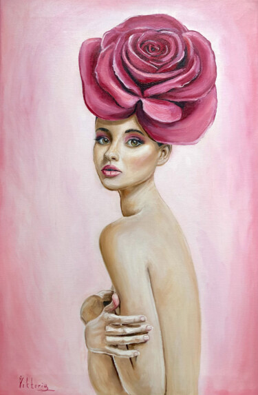Pintura titulada "Woman with a rose" por Viktoryia Lautsevich, Obra de arte original, Oleo