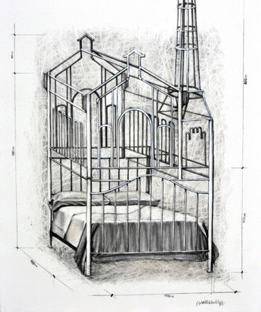 Tekening getiteld "Factory of dreams." door Camilo Villalvilla Soto, Origineel Kunstwerk, Houtskool