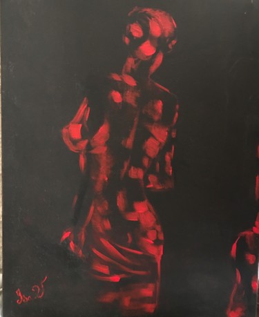Malerei mit dem Titel "La nymphe rouge" von Isabelle Villena, Original-Kunstwerk, Acryl Auf Keilrahmen aus Holz montiert