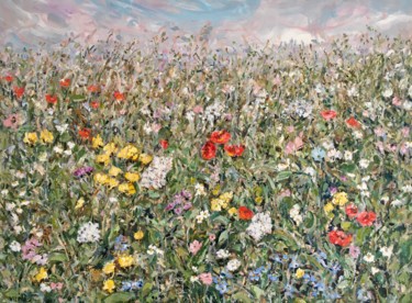 Painting titled "Field of flowers" by Vilma Gataveckiene, Original Artwork, Oil