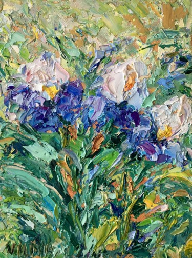 Peinture intitulée "Irises Flowers Impa…" par Vilma Gataveckiene, Œuvre d'art originale, Huile