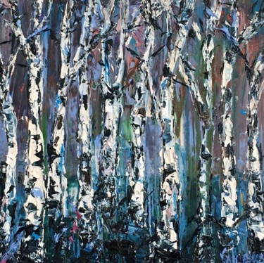 Pittura intitolato "Birch Trees Impasto…" da Vilma Gataveckiene, Opera d'arte originale, Olio