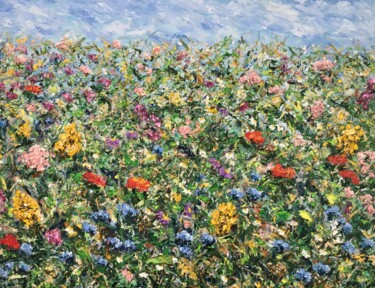 Painting titled "Flowers Field Impas…" by Vilma Gataveckiene, Original Artwork, Oil