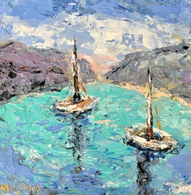 Peinture intitulée "White Sailboats Imp…" par Vilma Gataveckiene, Œuvre d'art originale, Huile