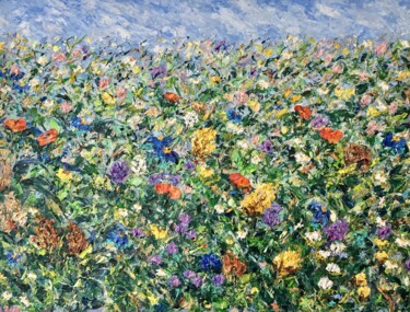Painting titled "Colorful Flower Mea…" by Vilma Gataveckiene, Original Artwork, Oil