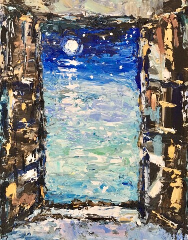 Pintura intitulada "Window Full Moon Im…" por Vilma Gataveckiene, Obras de arte originais, Óleo