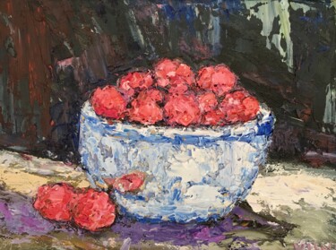 Pintura intitulada "Raspberries Still L…" por Vilma Gataveckiene, Obras de arte originais, Óleo