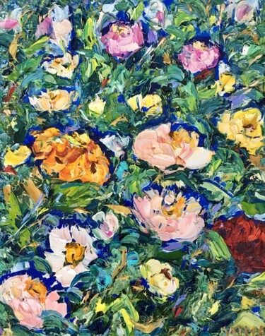 Pittura intitolato "Colorful Flowers Oi…" da Vilma Gataveckiene, Opera d'arte originale, Olio