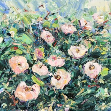 Pintura intitulada "White Roses Impasto…" por Vilma Gataveckiene, Obras de arte originais, Óleo