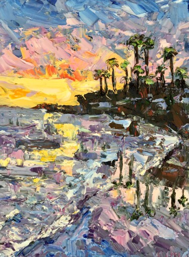 Pintura intitulada "California Sunset I…" por Vilma Gataveckiene, Obras de arte originais, Óleo Montado em Cartão
