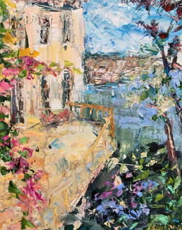 Painting titled "Terrace In Capri Im…" by Vilma Gataveckiene, Original Artwork, Oil