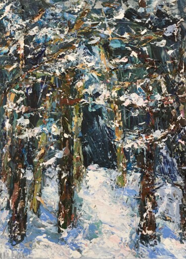Malarstwo zatytułowany „Winter Forest Trees…” autorstwa Vilma Gataveckiene, Oryginalna praca, Olej