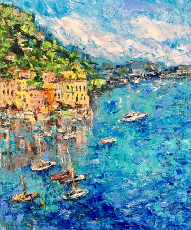 Pintura intitulada "Portofino Landscape…" por Vilma Gataveckiene, Obras de arte originais, Óleo