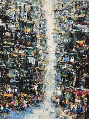 Картина под названием "Abstract Street Imp…" - Vilma Gataveckiene, Подлинное произведение искусства, Масло