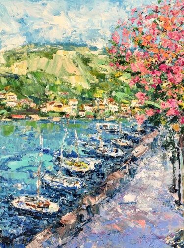 Pintura intitulada "Lake Garda Landscap…" por Vilma Gataveckiene, Obras de arte originais, Óleo