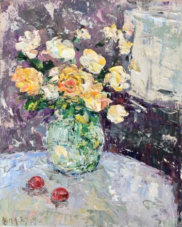 Pintura intitulada "Roses Bouquet Impas…" por Vilma Gataveckiene, Obras de arte originais, Óleo