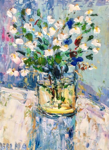Schilderij getiteld "Daisies Flowers Bou…" door Vilma Gataveckiene, Origineel Kunstwerk, Olie