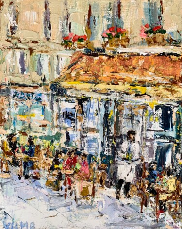 Malerei mit dem Titel "Paris Cafe Oil Pain…" von Vilma Gataveckiene, Original-Kunstwerk, Öl