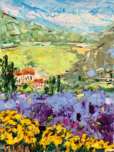 Peinture intitulée "Lavender And Sunflo…" par Vilma Gataveckiene, Œuvre d'art originale, Huile